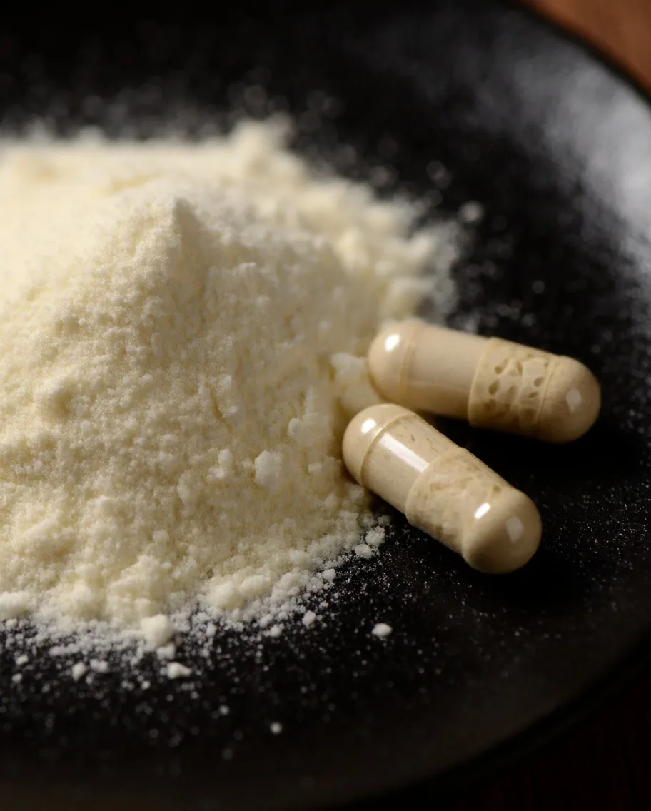 Amino acid chelate mineral capsule split open showing powder